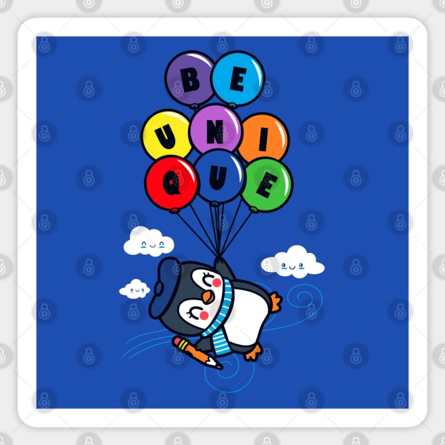 Be Unique Cute Kawaii Penguin Flying With Balloons Sticker by BoggsNicolas